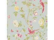 Vliesová tapeta na zeď, tyrkysová, květiny, ptáčci, 113392, Laura Ashley 3, laura Ashley Signature