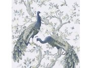 Vliesová tapeta na zeď, šedo-bílá, pávi, květiny 113397, Laura Ashley Signature