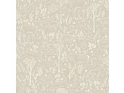 Tapety Yara Tapety dle materiálu Vliesové tapety - Vliesová tapeta na zeď, šedo-béžová, zvířátka v lese, LD3403, Little Dreamers, Grandeco Vliesová tapeta na zeď, šedo-béžová, zvířátka v lese, LD3403, Little Dreamers, Grandeco