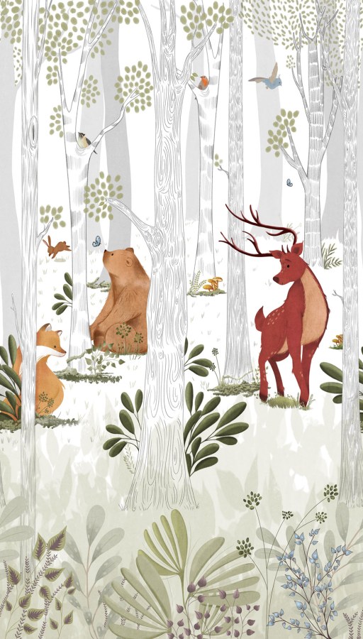 Dětská vliesová fototapeta na zeď, zvířátka v lese, A73301, One roll, one motif 2, Grandeco - Vliesové tapety