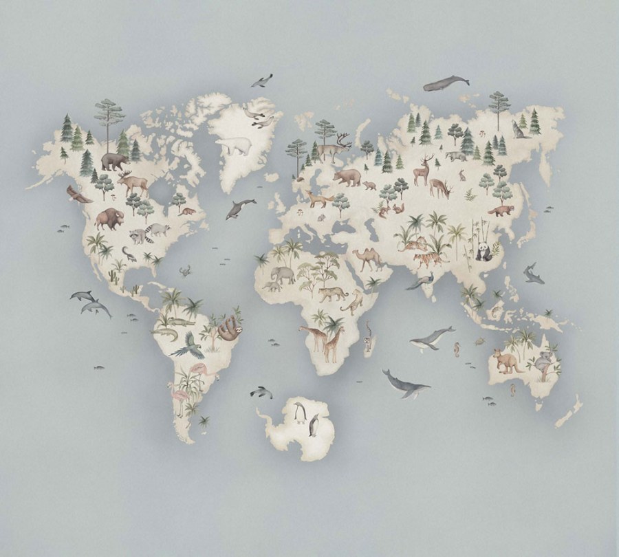 Vliesová fototapeta na zeď, mapa světa se zvířátky, 6946, Newbie Wallpaper, Borastapeter - Vliesové tapety