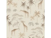 Vliesová tapeta na zeď, krémová, savana, sloni, žirafy, 6938, Newbie Wallpaper, Borastapeter