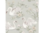 Vliesová tapeta na zeď, šedo-zelená, labutě, 6925, Newbie Wallpaper, Borastapeter