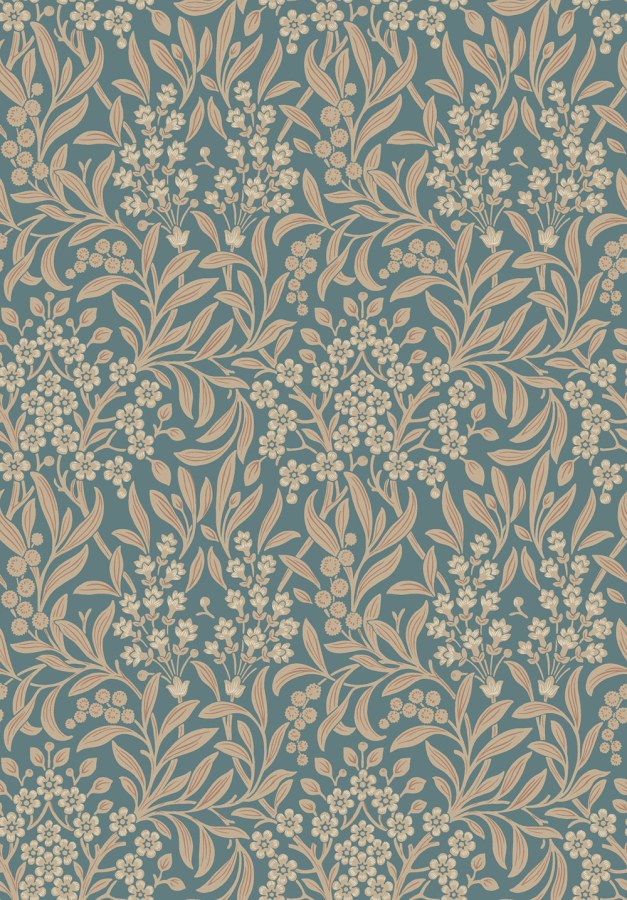 Vliesová tapeta na zeď, modrá, květiny, listy, 4187, Alla Tiders Hus, Borastapeter