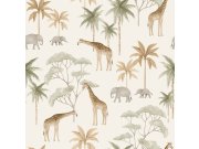 Vliesová tapeta na zeď, bílá, savana, sloni, žirafy, 6939, Newbie Wallpaper, Borastapeter