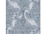Zámecká vliesová tapeta na zeď, modro-stříbrná, ornamenty, ptáci, 120132, Laura Ashley 3, Laura Ashley Signature
