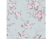 Vliesová tapeta na zeď, modrá, květiny, ptáčci, 125119, Shabby Chic by Rachel Ashwell