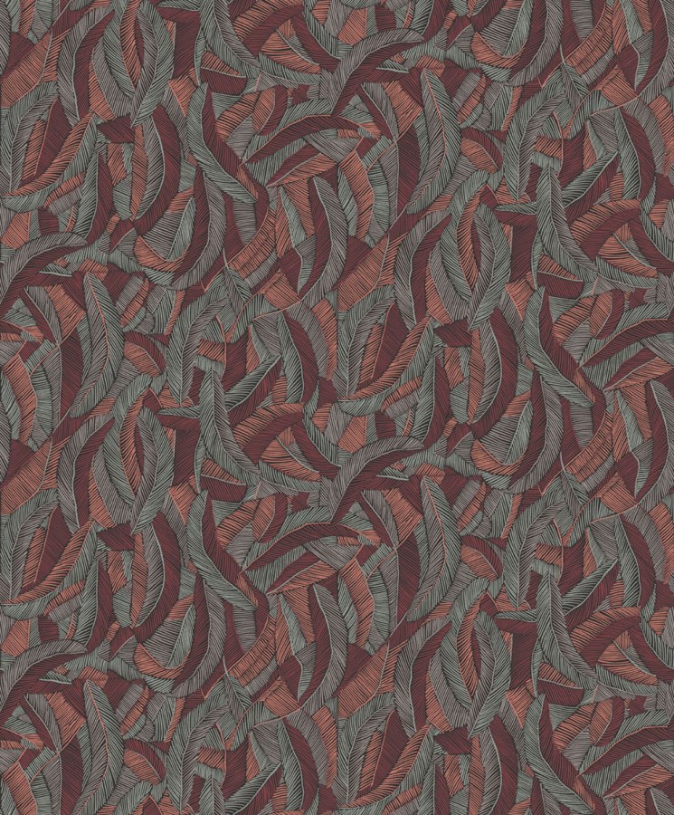 Vliesová tapeta na zeď, šedo-červená, listy, peříčka, ROM204, Romance, Masureel - Vliesové tapety