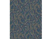 Vliesová tapeta na zeď, modro-hnědá, listy, peříčka, ROM203, Romance, Masureel