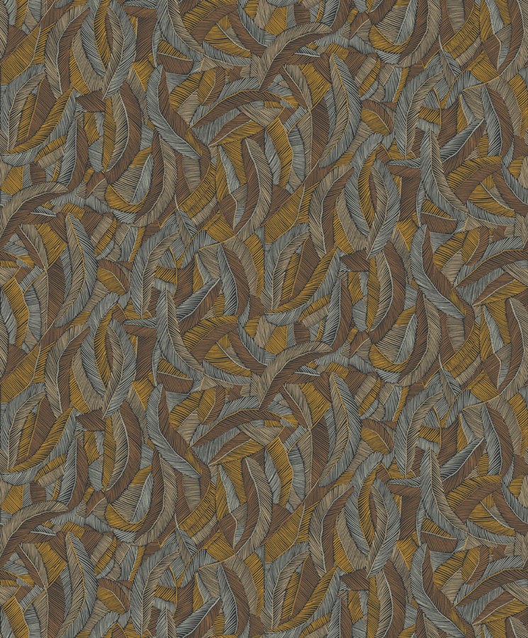 Vliesová tapeta na zeď, hnědá, listy, peříčka, ROM202, Romance, Masureel - Vliesové tapety