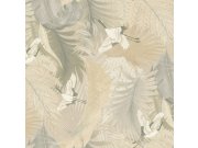 Vliesová tapeta na zeď, béžová, listy, jeřábi v letu, 73825, Tendenze, Emiliana Parati