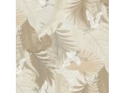 Vliesová tapeta na zeď, krémová, listy, jeřábi v letu, 73824, Tendenze, Emiliana Parati