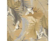 Vliesová tapeta na zeď, zlatá, listy, jeřábi v letu, 73822, Tendenze, Emiliana Parati