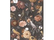 Vliesová tapeta na zeď, černá, květiny, papoušci, 15549, Botany House, Cristiana Masi by Parato