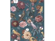 Vliesová tapeta na zeď, modrá, květiny, papoušci, 15547, Botany House, Cristiana Masi by Parato