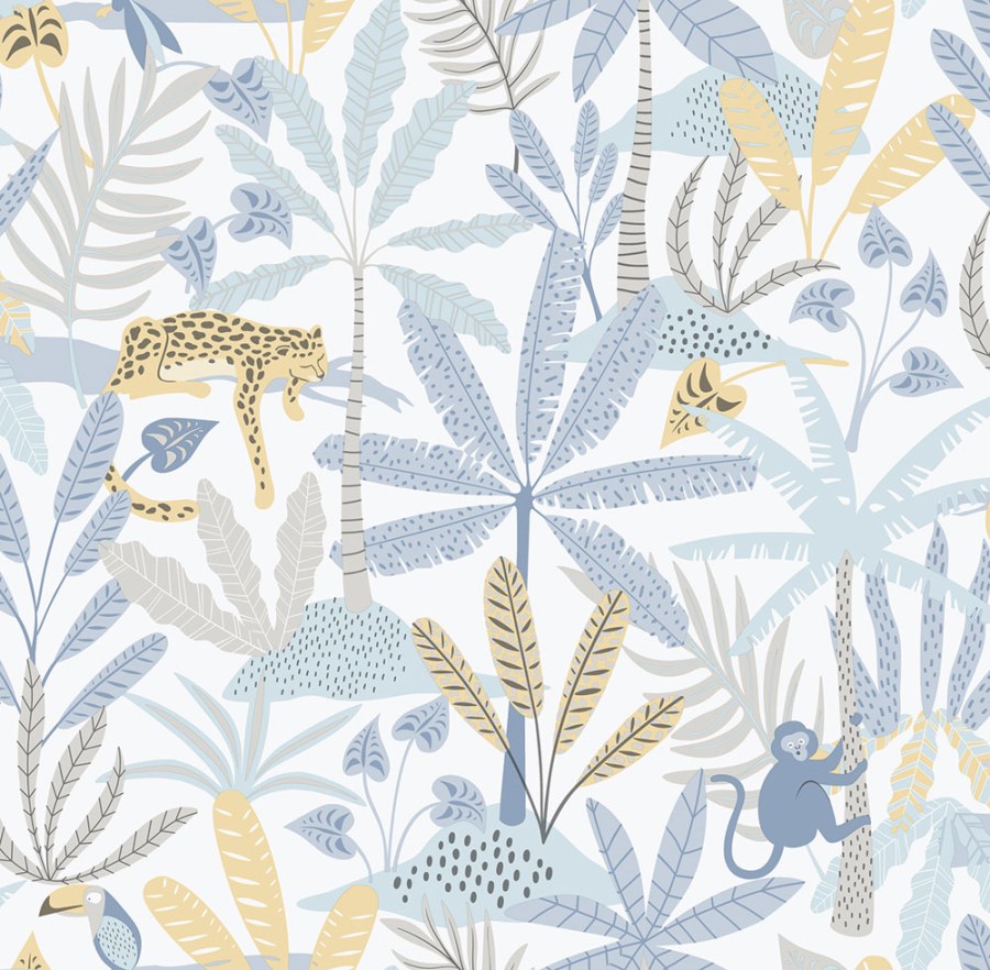 Dětská vliesová tapeta na zeď, modrá, džungle, 286-2, Enzo, ICH Wallcoverings - Vliesové tapety