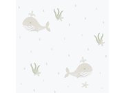 Dětská vliesová tapeta na zeď, šedo-béžová, velryby, 281-3, Enzo, ICH Wallcoverings