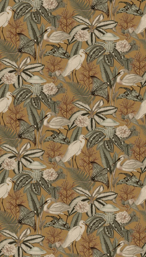 Vliesová obrazová tapeta na zeď, hnědá, ptáci, listy, FW4061-6, Feature Walls, Decoprint - Vliesové tapety