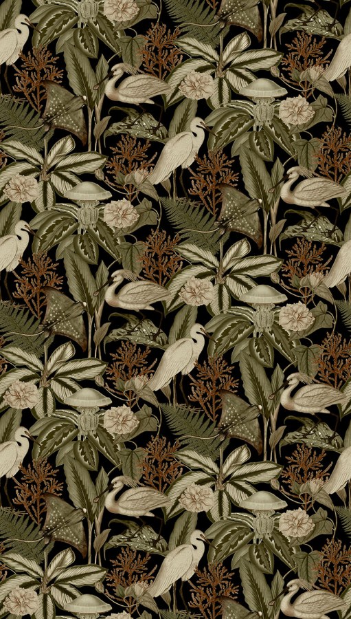 Vliesová obrazová tapeta na zeď, černá, ptáci, listy, FW4061-1, Feature Walls, Decoprint - Vliesové tapety