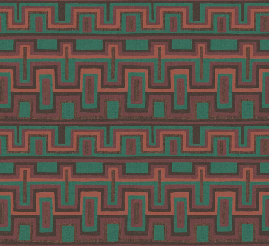 Geometrická vliesová tapeta na zeď, hnědo-zelená, etno, AMA005, Amani, Masureel - Vliesové tapety
