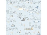 Tapety Yara Tapety dle materiálu Vliesové tapety - Modrá dětská vliesová tapeta pro kluky, město, auta, 7002-1, Noa, ICH Wallcoverings Modrá dětská vliesová tapeta pro kluky, město, auta, 7002-1, Noa, ICH Wallcoverings