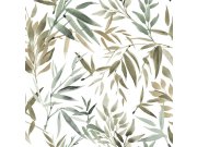 Bílá vliesová tapeta s listy bambusu, RE25193, Reflect, Decoprint