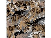 Vliesová tapeta na zeď, šedo-hnědá, tygři, listy, M69508, Nomade, Ugépa