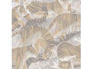 Vliesová tapeta na zeď, šedo-béžová, tygři, listy, M69507, Nomade, Ugépa