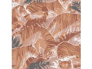 Vliesová tapeta na zeď, hnědo-oranžová, tygři, listy, M69505, Nomade, Ugépa