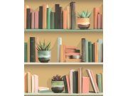 Tapety Yara Tapety dle materiálu Vliesové tapety - Vliesová tapeta na zeď, okrová, police, knihovna, M79505, Artifice, Ugépa Vliesová tapeta na zeď, okrová, police, knihovna, M79505, Artifice, Ugépa