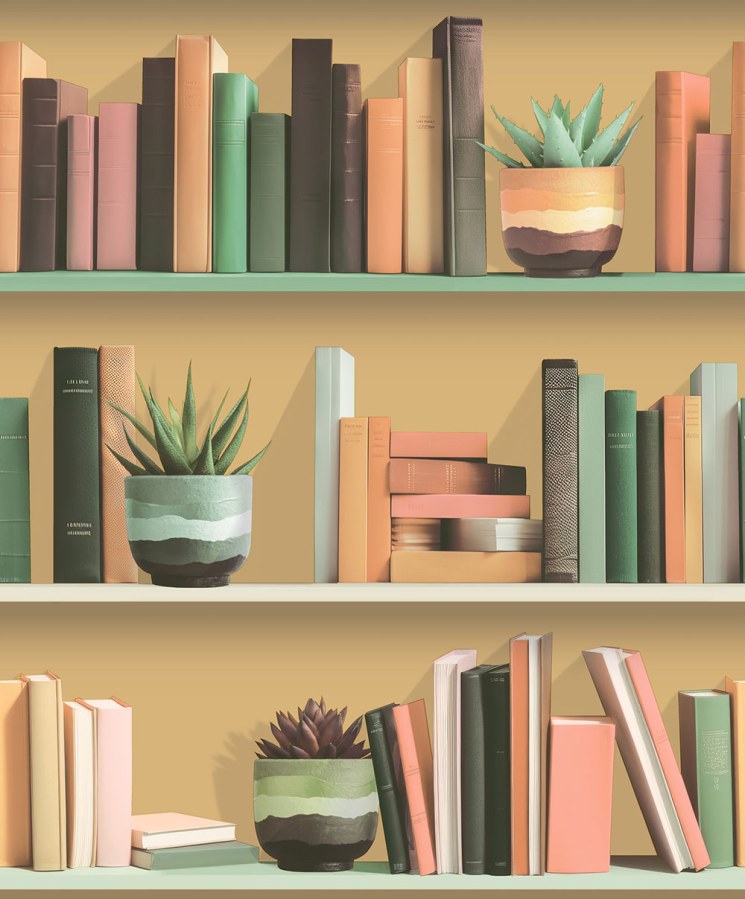 Tapety Yara - Tapety dle materiálu - Vliesové tapety - Vliesová tapeta na zeď, okrová, police, knihovna, M79505, Artifice, Ugépa Vliesová tapeta na zeď, okrová, police, knihovna, M79505, Artifice, Ugépa - Vliesové tapety