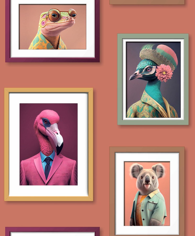 Vliesová tapeta na zeď, červená, rámečky, zvířata, M76105, Artifice, Ugépa - Vliesové tapety