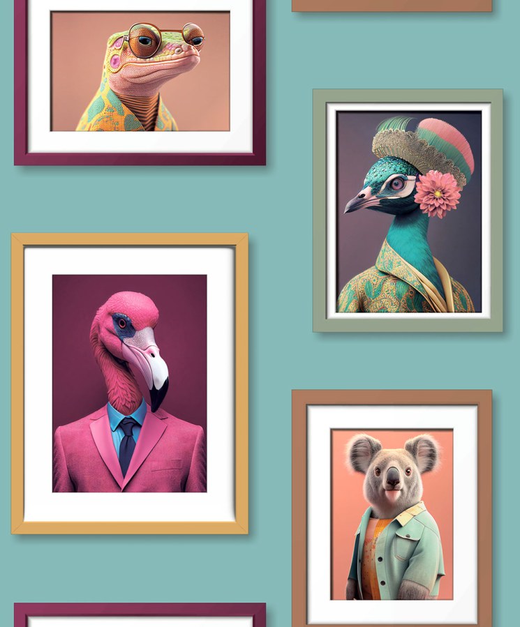 Vliesová tapeta na zeď, tyrkysová, rámečky, zvířata, M76104, Artifice, Ugépa - Vliesové tapety