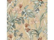 Béžová vliesová tapeta s květinami a ptáčky, M64792D, Botanique, Ugepa