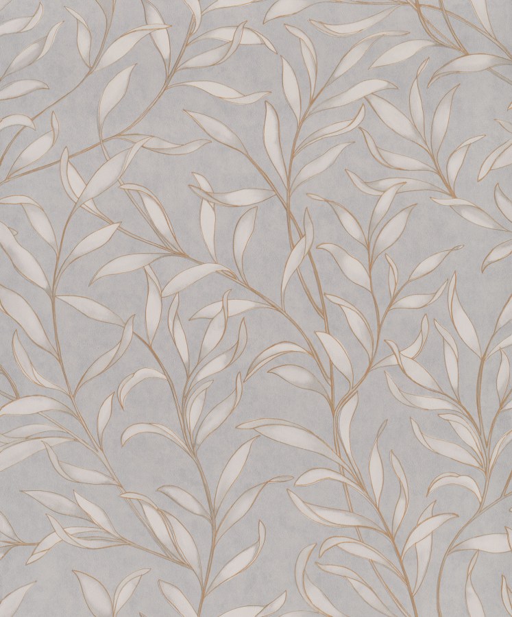 Šedá vliesová tapeta s větvičkami, listy, 221326, Botanical, BN Walls - Vliesové tapety