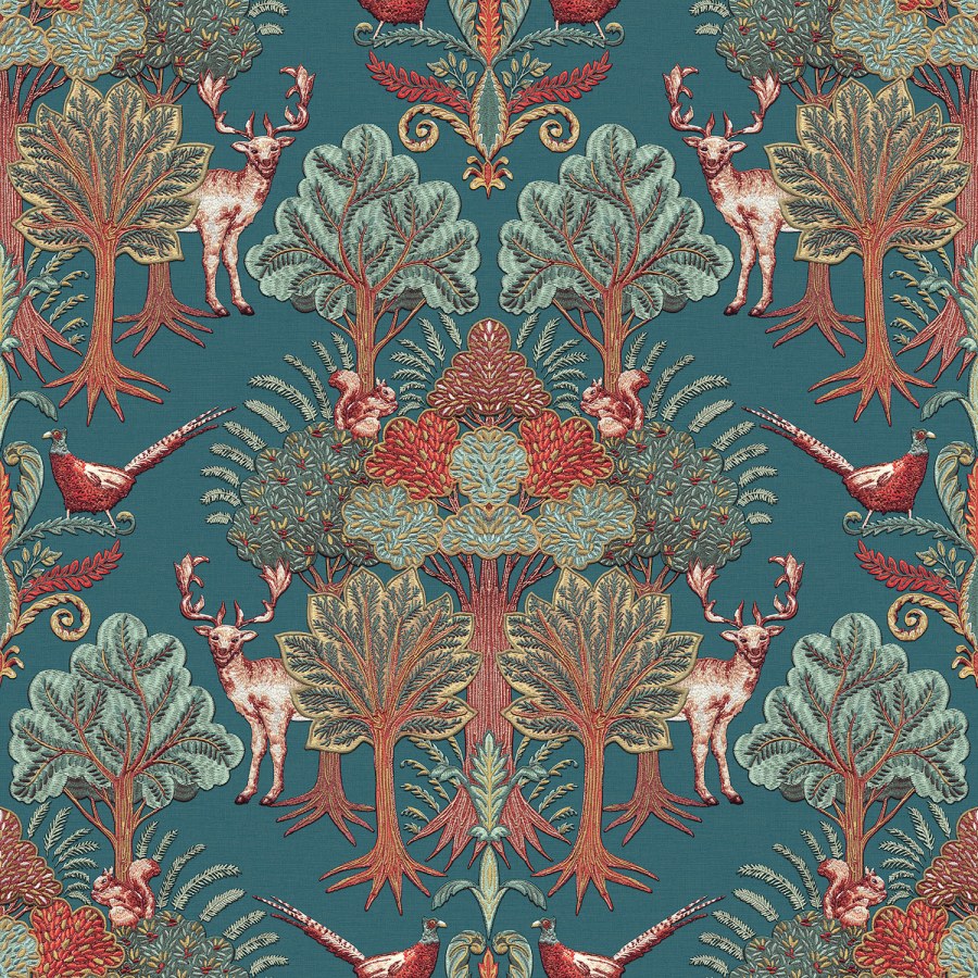 Luxusní zelená vliesová tapeta se stromy, zvířaty, TP422305, Tapestry, Design ID - Vliesové tapety