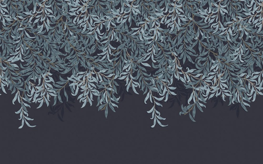 Vliesová obrazová tapeta na zeď, modrá, větvičky, listy, 125382, William Morris At Home - Vliesové tapety