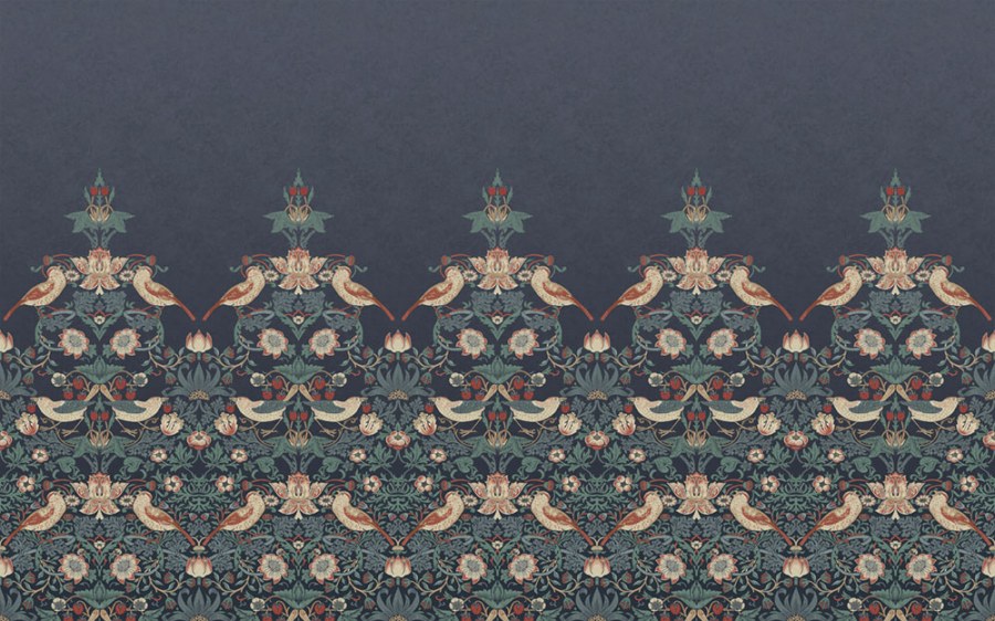 Vliesová obrazová tapeta na zeď, modrá, květiny, ptáci, 125292, William Morris At Home - Vliesové tapety