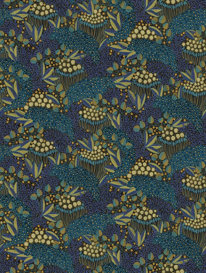 Vliesová obrazová tapeta na zeď, modrá, listy, 340287, Solange, Eijffinger - Vliesové tapety