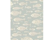 Světle modrá vliesová tapeta na zeď s rybami, 323004, Explore, Eijffinger