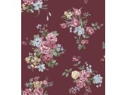 Vínová vliesová tapeta na zeď s květinovým vzorem, 12303, Fiori Country, Parato Tapety Yara - Parato by Cristiana Masi