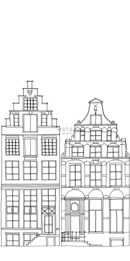 Černobílá vliesová tapeta na zeď Domečky 158834, 1,395 x 2,79 m, Little Bandits, Esta - Vliesové tapety