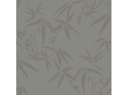 Šedá vliesová tapeta na zeď, hnědé metalické listy bambusu 347739, City Chic, Origin 