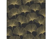 Černá vliesová tapeta na zeď, zlaté listy Ginkga 347734, City Chic, Origin 