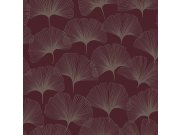 Vínová vliesová tapeta na zeď, stříbrné listy Ginkga 347732, City Chic, Origin 