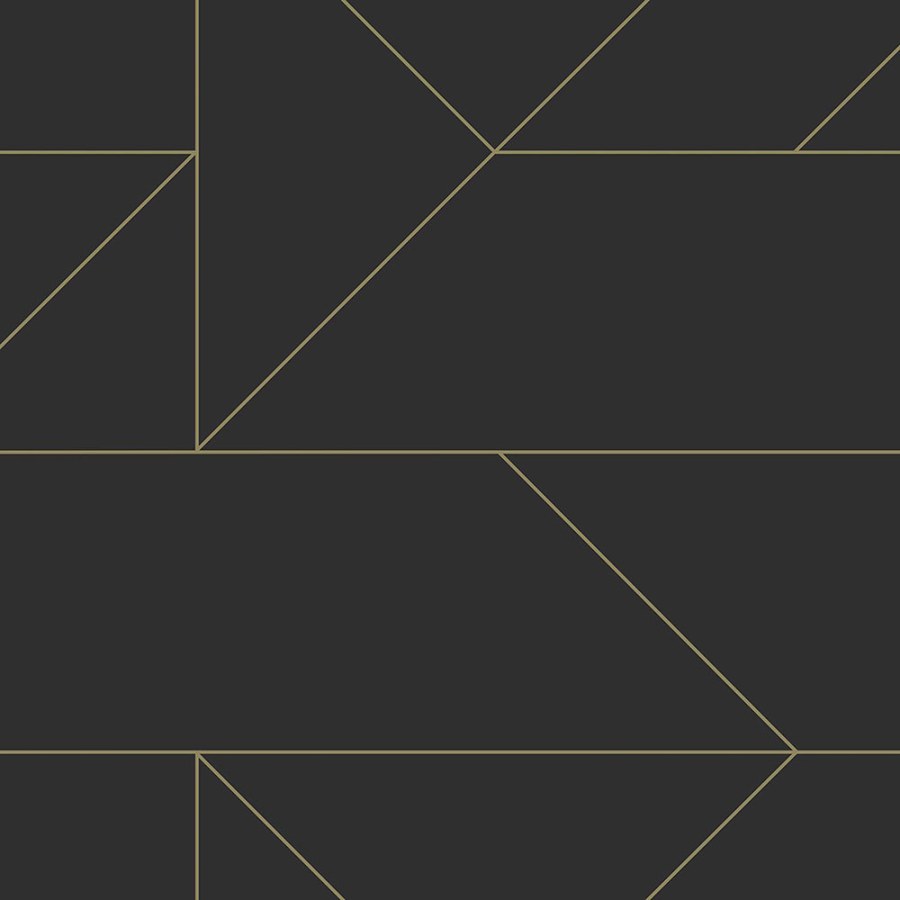 Černá geometrická vliesová tapeta, zlaté linie 347726, City Chic, Origin - Tapety na zeď