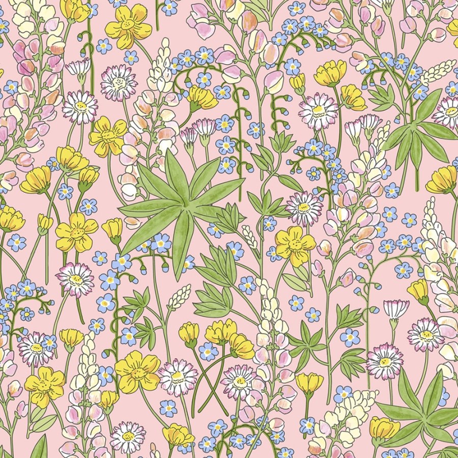 Růžová vliesová tapeta, vzor luční květiny 383501, Rice 2, Eijffinger - Tapety na zeď