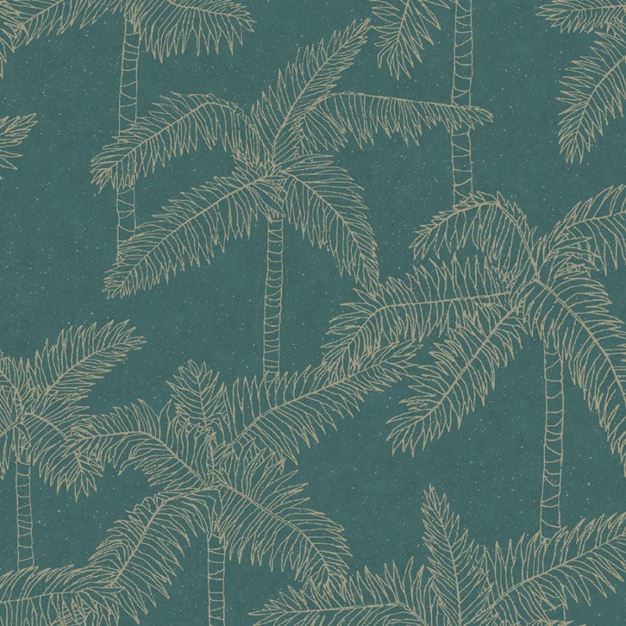 Zelená vliesová tapeta se zlatými palmami 384513, Vivid, Eijffinger - Tapety na zeď