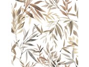 Bílá vliesová tapeta s listy bambusu, RE25191, Reflect, Decoprint