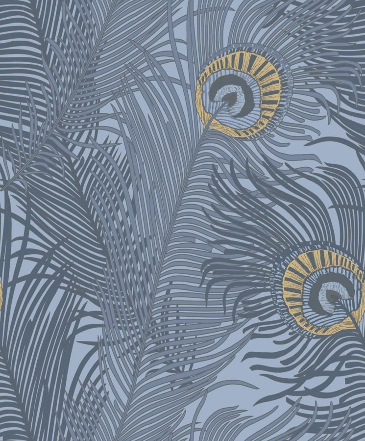 Vliesová tapeta na zeď, modrá, paví pera, NHW1046, Perla, Decoprint - Vliesové tapety